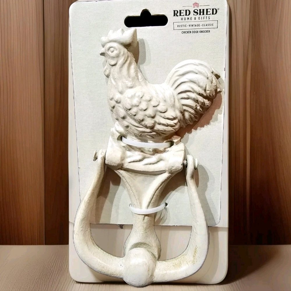Red Shed Cast Iron Rooster Door Knocker Country White New